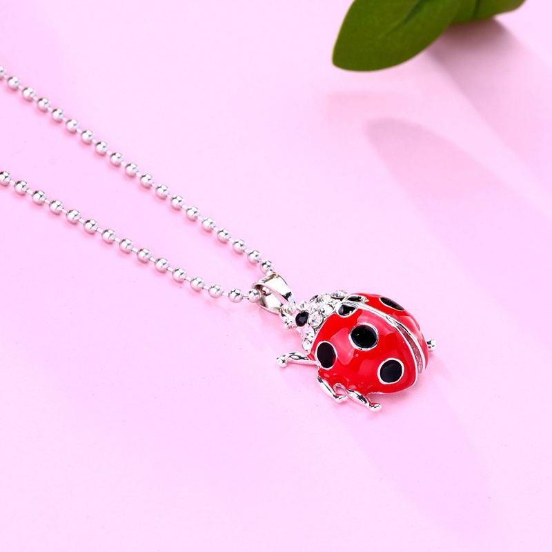 Kalung Rantai Panjang Dengan Liontin Kumbang Merah Aksen Kristal Untuk Wanita