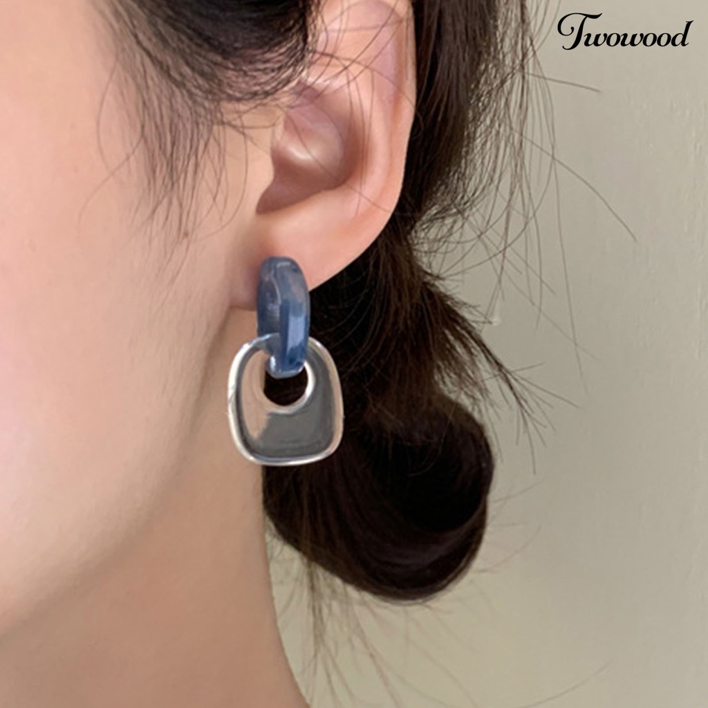 1 Pasang Anting Stud Bentuk Persegi Geometris Bahan Akrilik Warna Biru Untuk Aksesoris Liburan