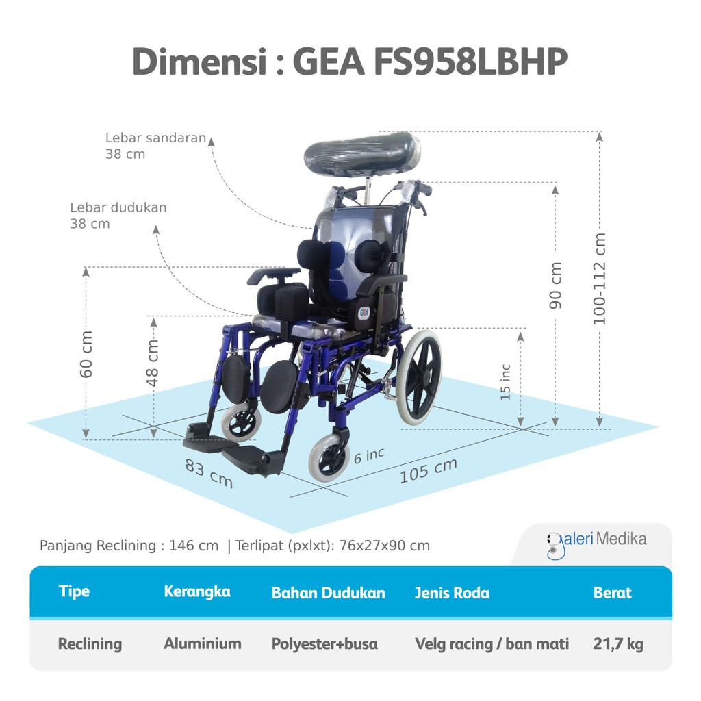 Kursi Roda Cerebral Palsy / Cerebral Palsy Wheelchair GEA FS 958 LBHP / FS958 / FS-958 - Kursi Roda CP