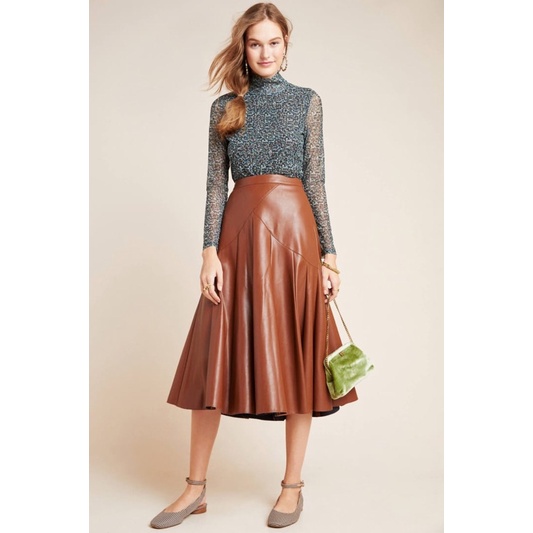 Skirt Leather Box Pleated Vintage / Rok kulit wanita