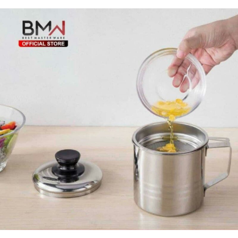 

Oil pot tempat minyak goreng + saringan serbaguna/perabotan dapur wadah penyimpanan saring minyak jelantah + tutup praktis murah