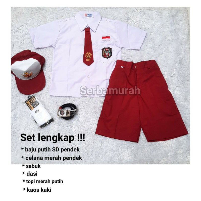 PRODUK LOKAL | Setelan seragam sekolah sd celana pendek baju pendek set lengkap