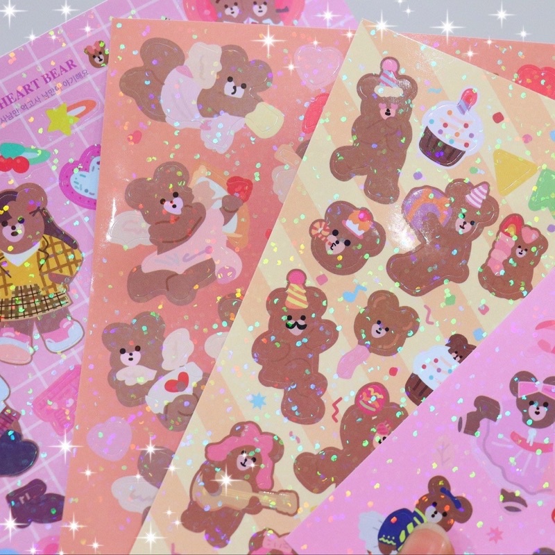 

Sticker Bear Stiker Dekoratif Gold Glitter Dust Beruang Lucu Cute 056