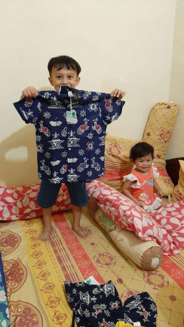 Pop Kidswear   Sagara Batik Shirt - Kerah Koko - Kemeja Batik Anak Cap Ayam