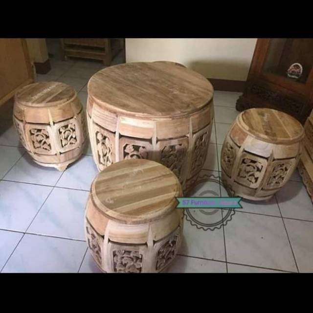 Kursi Teras Antik Ukir Jati Mentahan - Kendang Jati Jepara - Meja Kursi Tamu