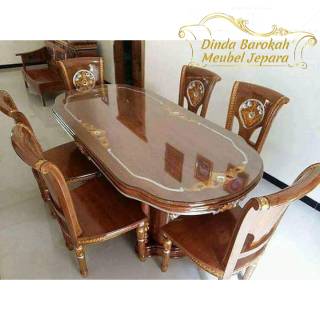 MEJA MAKAN SALINA TOP MEJA LAPIS KACA SET 6 KURSI JATI MEJA MAKAN SALINA TOP MEJA LAPIS KACA SET 6 KURSI JATI