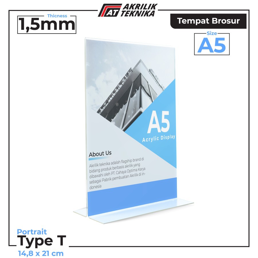 

TEMPAT BROSUR / TENT CARD AKRILIK DISPLAY 2 SISI A5 TEBAL 1.5MM