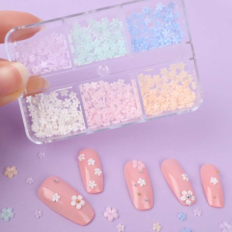 6 Grid / Kotak Stiker Kuku 3D Bentuk Kelopak Bunga Dapat Berubah Warna Untuk Dekorasi Nail Art