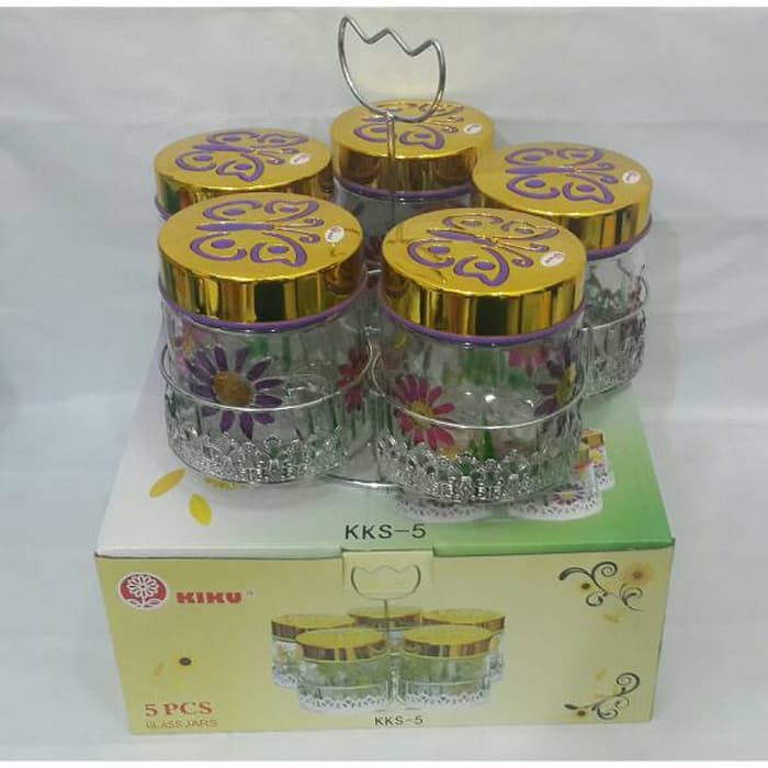 Toples kaca set 5pc putar /toples set limited edition