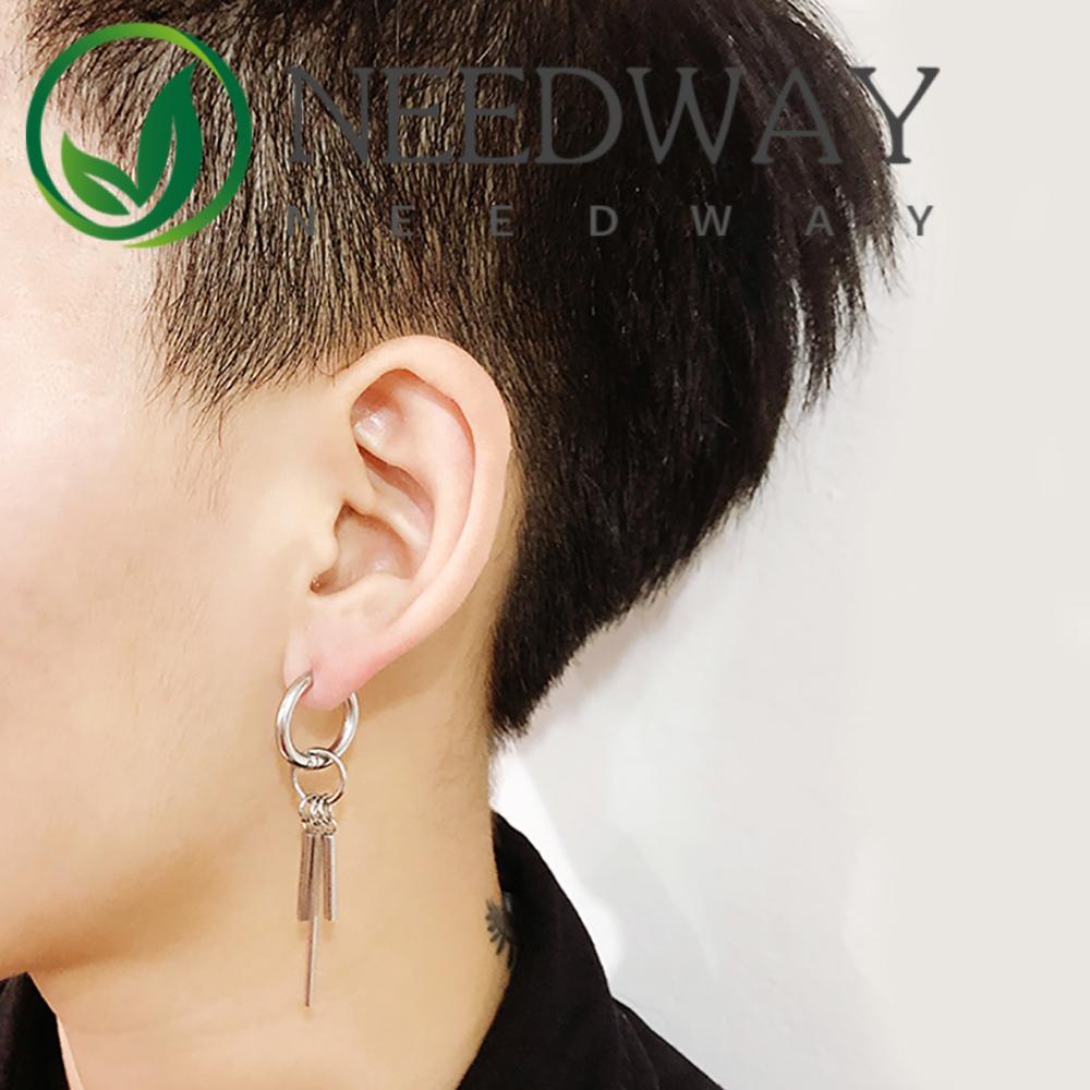 Anting Klip Bahan Stainless Steel Gaya Punk Hip hop Korea Untuk Pria Dan Wanita