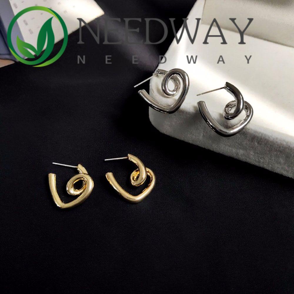 Needway  Gift Hoop Earrings Daily Ear Studs Heart Earrings Twist New Gold Color Geometric Sliver Color Romantic Fashion Jewelry/Multicolor