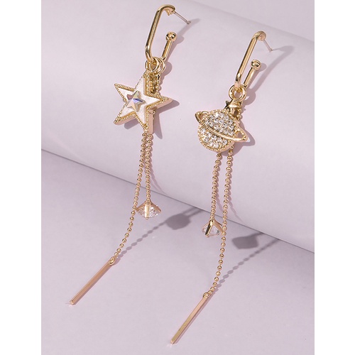 LRC Anting Tusuk Fashion Gold Color Alloy Diamond-earth Stud P28831