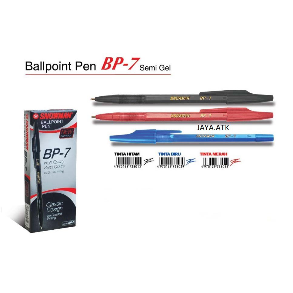 PULPEN SNOWMAN BP7 BP-7 BALLPOINT BOLPEN HITAM BIRU MERAH PEN MURAH UJUNG LANCIP