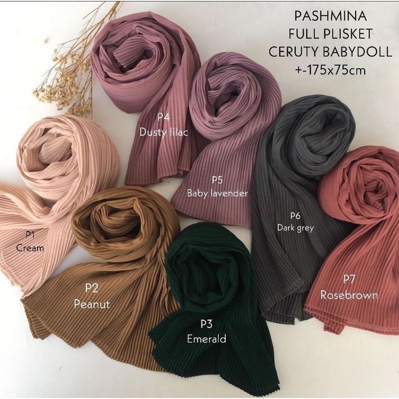 Pasmina Plisket Ceruty Murah/ kerudung Plisket/  Pasmina Murah