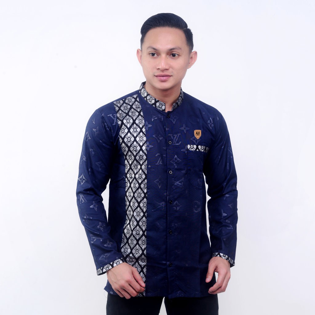 baju koko kombinasi batik motif sisik lengan panjang