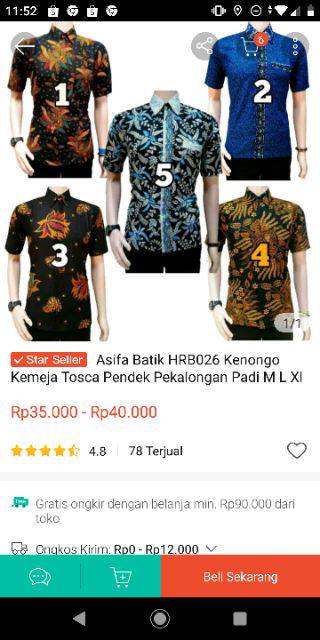 Asifa Batik Hrb026 Kenongo Kemeja Tosca Pendek Pekalongan Padi M L Xl Sogan Tulis Halus Kemeja Batik