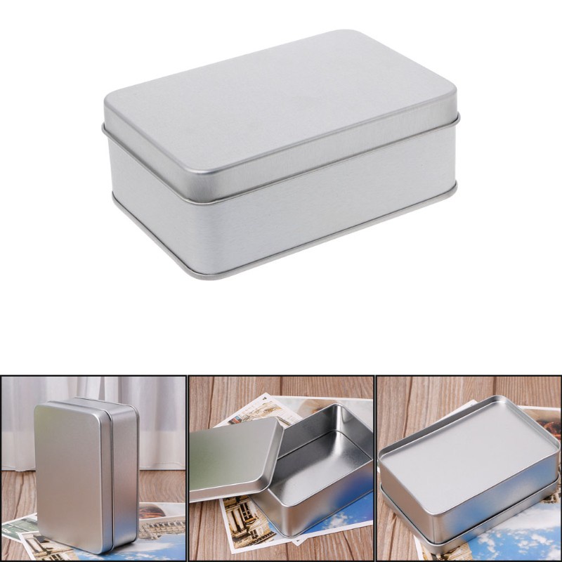 CRE  Small Metal Tin Silver Storage Box Case Organizer For Money Coin Candy Key