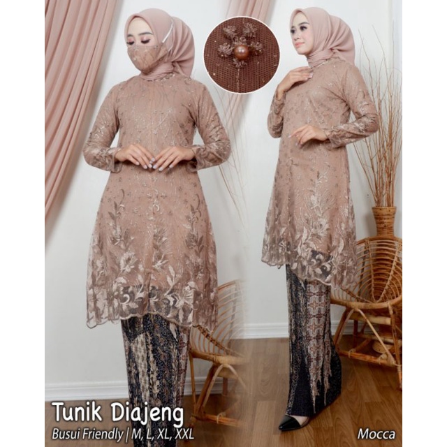 kebaya tunik busui friendly / tunik tulle busui/ stelan kebaya modern-Mocca