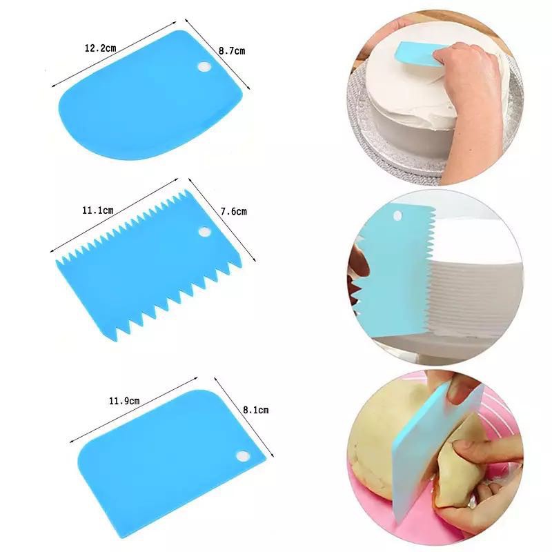 HOVELSHOP Scraper Pemotong Adonan Kue Fondant Alat Dekorasi Kue 3 Pcs