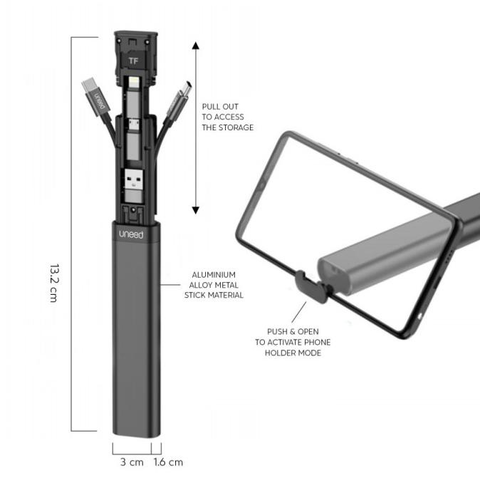 UNEED Kabel Set Multifungsi with Storage Fast Charging 65W - UCB48