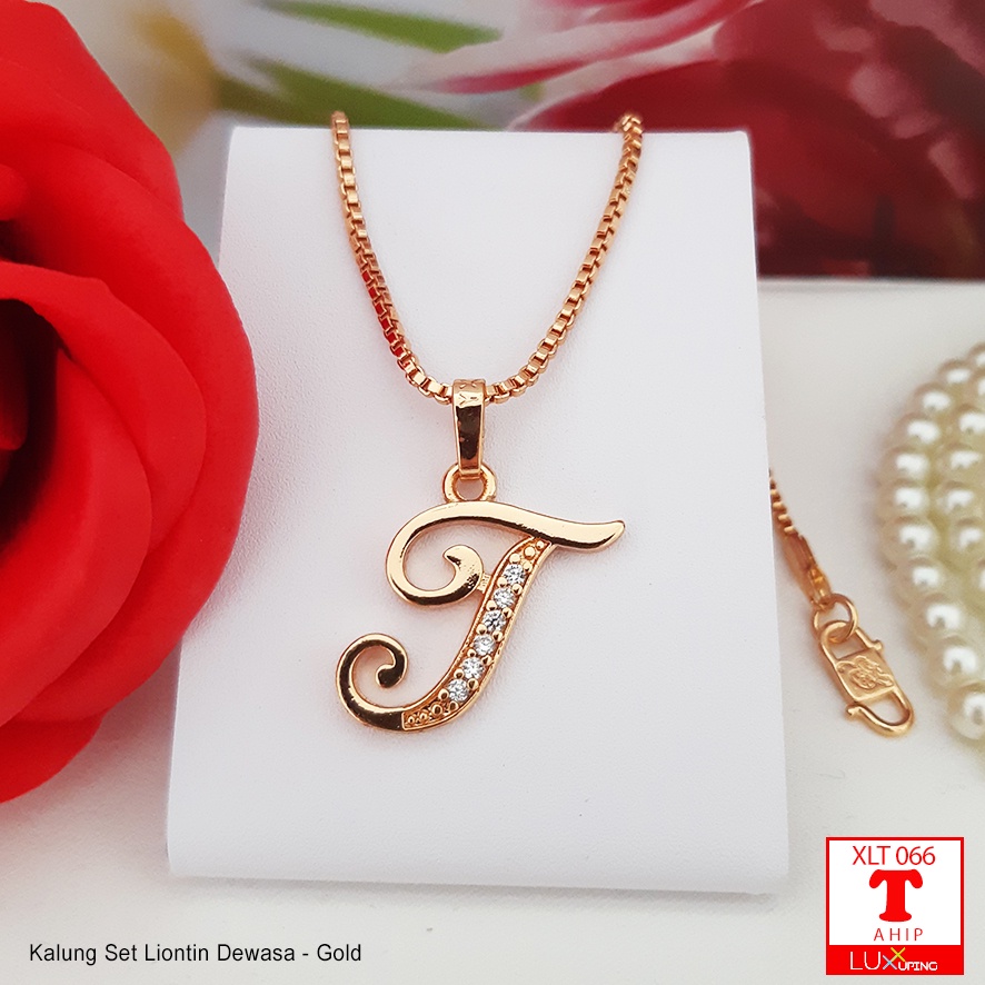 XLT 066 Kalung Set Liontin Huruf Alphabet Inisial Nama Abjad ABCD Permata Zirkon Perhiasan Lapis Emas Wanita Dewasa Kalung Xuping Awet Tidak Mudah Luntur Yaxiya Luxx Xuping