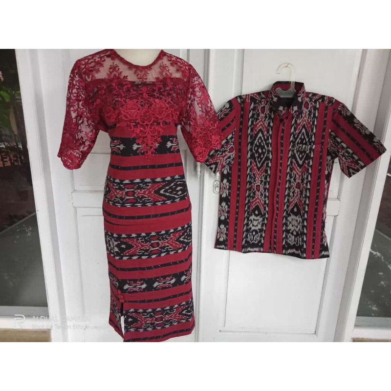 syakila dress kombinasi  brokat couple tenun endek blangket premium