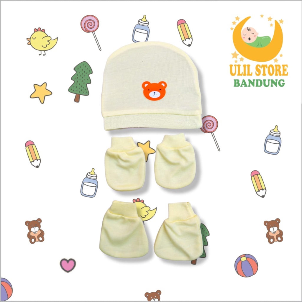 Satu Set Topi Bayi Sarung Tangan Dan Sarung Kaki Newborn SNI Seruni Baby