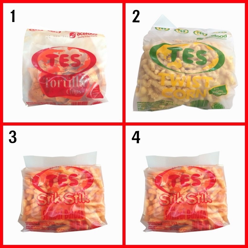 

TES 225gr (SINGKONG BAKAR / TWIST CORN / TORTILLA BALADO / STIK BALADO 200gr / STIK KEJU / TWIS TWIS / POTATO SNACK / KERIPIK UBI CHIMI) PACKING PABRIK