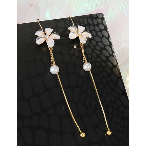 LRC Anting tusuk Fashion Rhinestone Flower Tassel Pearl Flower Tassel Resin