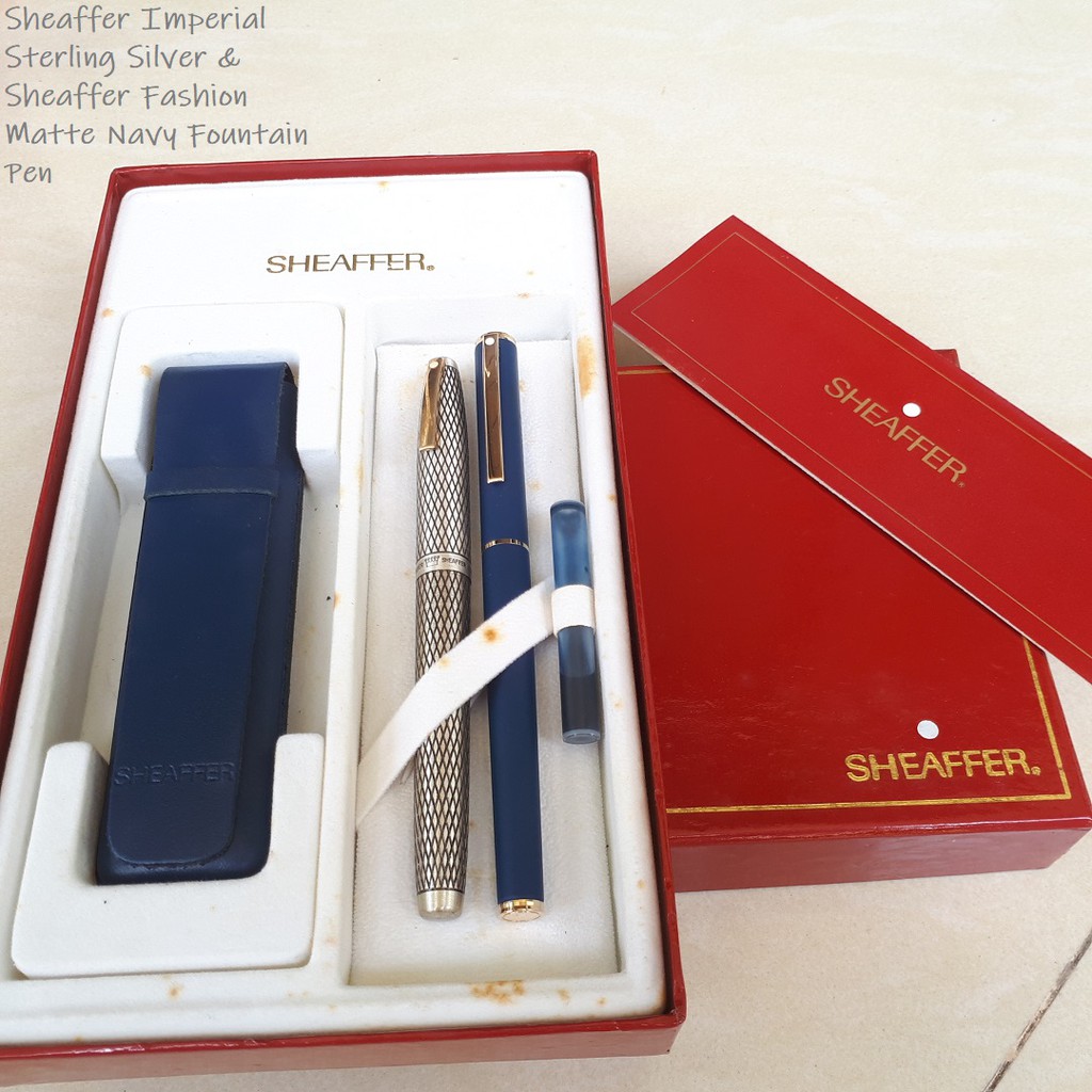 

Sheaffer Imperial Sterling Silver and Sheaffer Fashion Matte Navy Fountain Pen full set