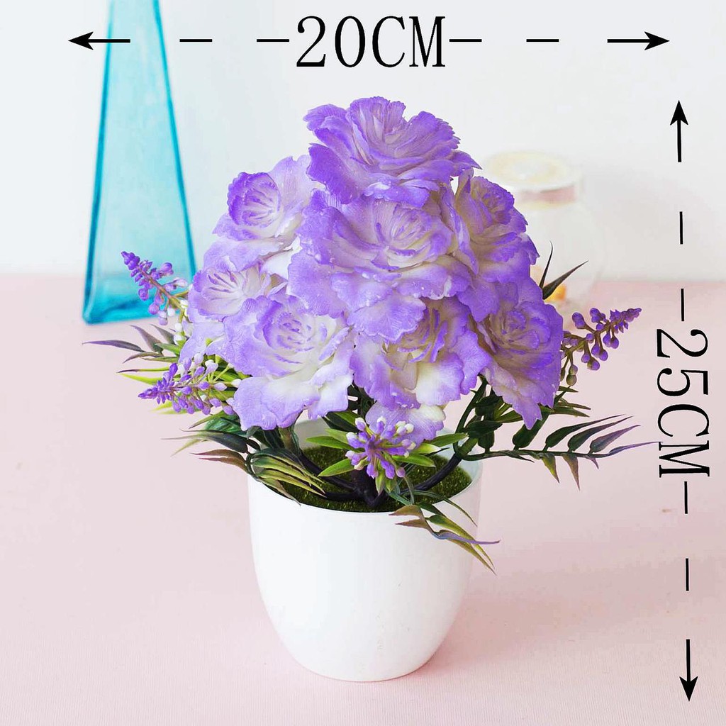 NFS616 Bunga plastik / pajangan bunga Artificial / motif Rose  Vas Bulat-8