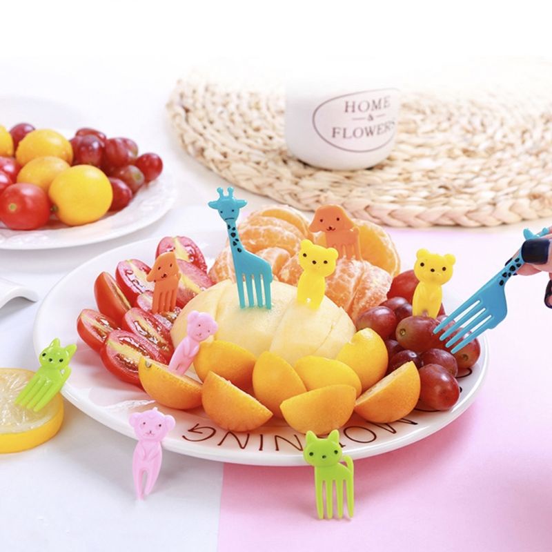 10pcs Animal Fruit Fork Mini Cartoon Children Snack Cake Dessert