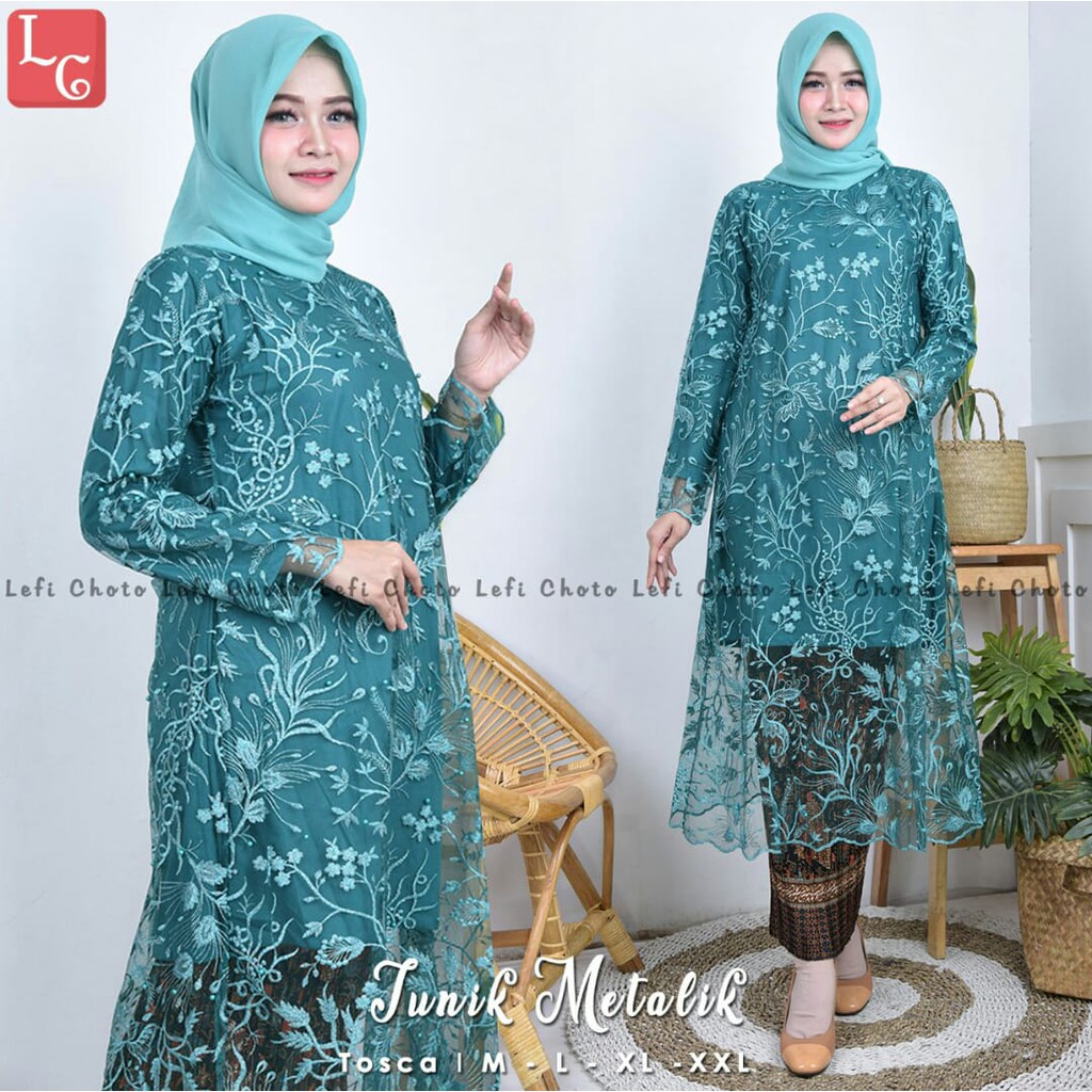 PROMO SET TUNIK METALIK TULLE BORDIR / SET TUNIK TULLE BORDIR NON GLITER