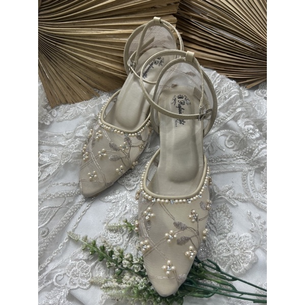 sepatu wanita wedding rafaizoutfit syanaz cream 5cm tahu