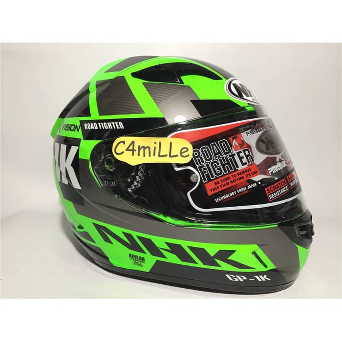 Termurah HELM NHK GP1000 ULTRA SE X VISION GREEN FLUO SILVER DOUBLE VISOR FULL