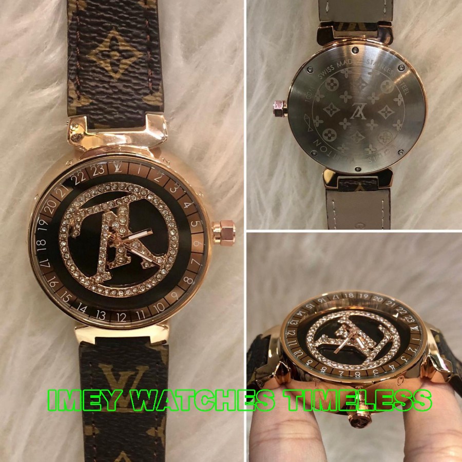 Hot Sale JAM TANGAN LOUIS VUITTON LV SPIN ROSEGOLD BLACK ORIGINAL BM Rosegold Coklat Garansi 1th