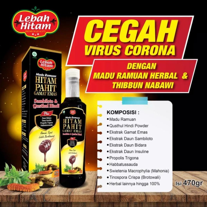 COD Madu Hitam Ramuan Gamat Emas Plus Qusthul Hindi Lebah Hitam
