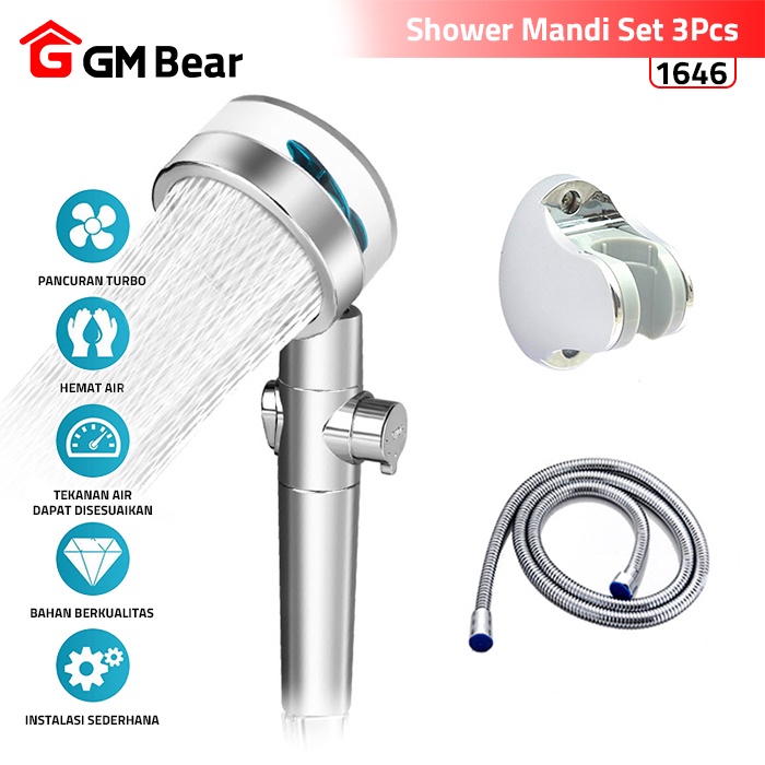 Jual GM Bear Shower Turbo Fan Spa Shower Head Set 1646 Shower Mandi