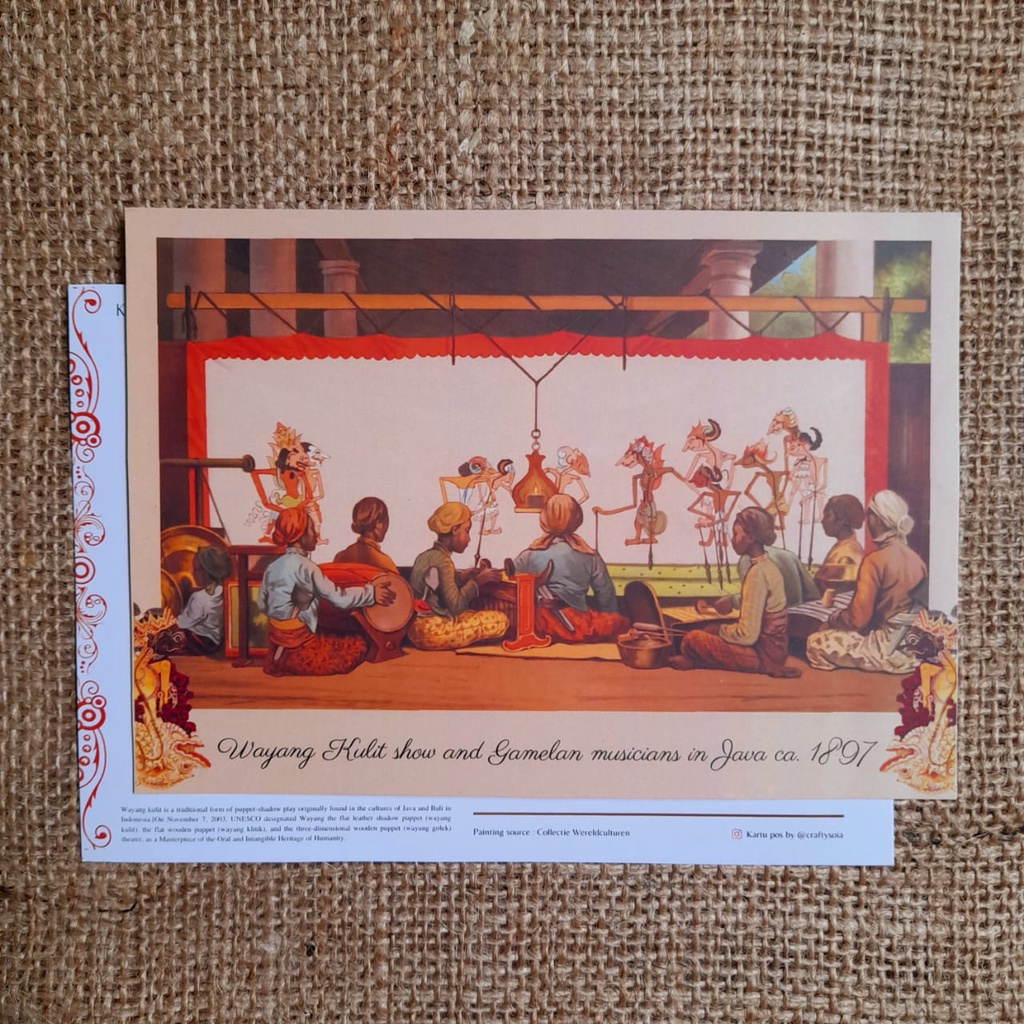 

Kartu Pos / Postcard / Postcrossing Indonesia - Kolase Lukisan pemain wayang dan gamelan