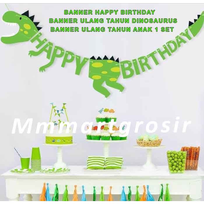 1 Set Banner  Happy Birthday Jumbo / Banner Ulang Tahun Anak / Banner Dinosaurus / Hiasan Dinding