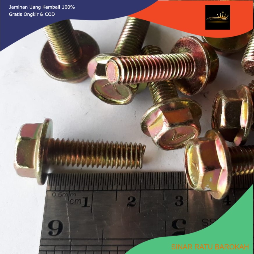FLANGE BOLT M6X20 / BAUT TOPI M6 X 20 KUNING KUNCI 10 PANJANG 2CM 2 CM KUNCI RING 10 SINAR RATU BARO