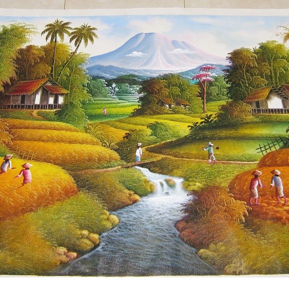 Lukisan Feng Shui Panen Padi Simbol Kemakmuran