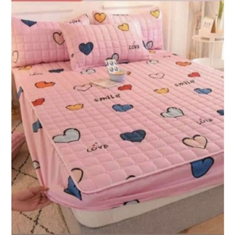 Sprei Sultan Waterproof anti ompol anti tahan air size 120x200 90x200 160x200 180x200 Seprei Adem full Karet tipe 1 2 3-Waterprof pink love