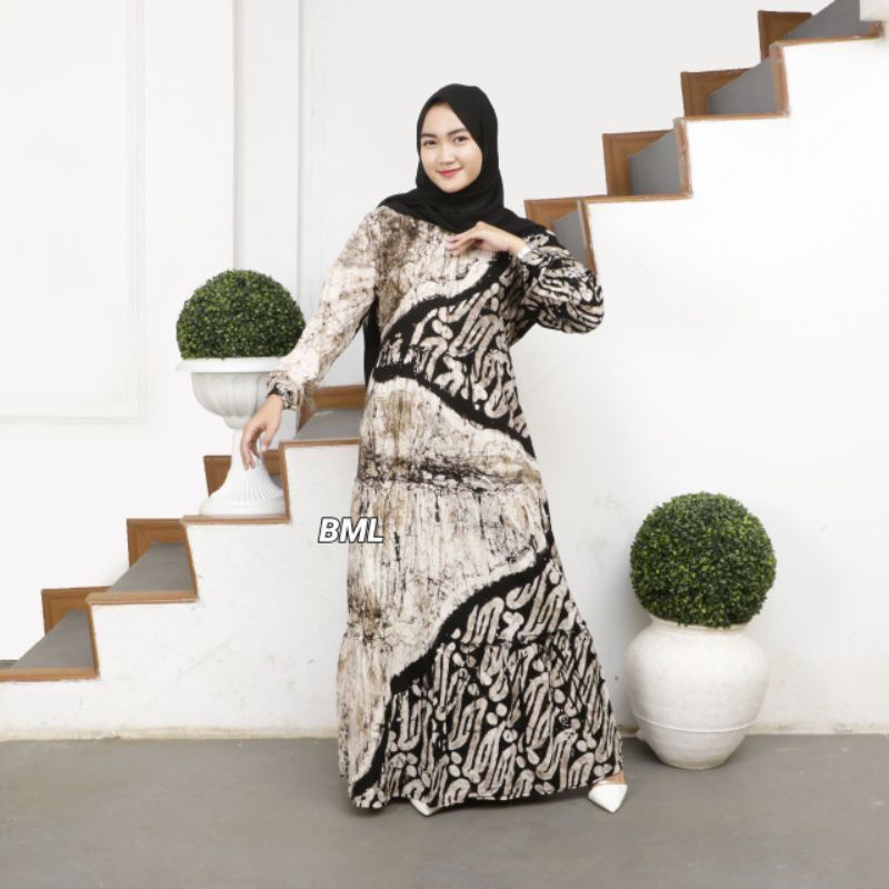 GAMIS TWILL RAYON CAP MALAMAN MOTIF MADONGAN HITAM