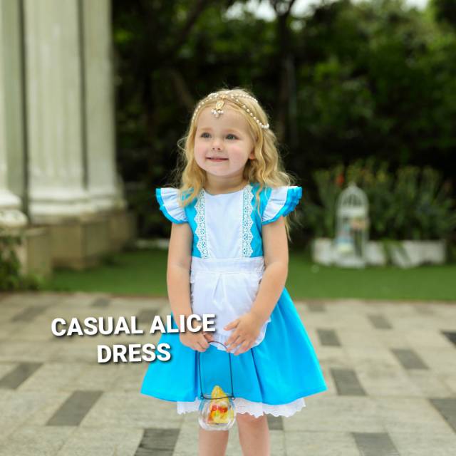 DRESS CASUAL ANAK ALICE / KOSTUM ANAK IMPORT / DRESS BIRU ANAK PEREMPUAN BAHAN TEBAL BAGUS