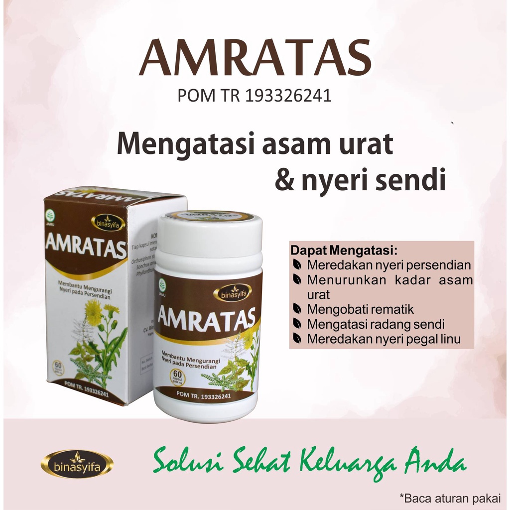 AMRATAS Obat Rematik Asam Urat Aman Alami Mengatasi Pegal Linu Encok Sakit Pinggang, syaraf kejepit & Nyeri Sendi Amratas Herbal BPOM dan Halal