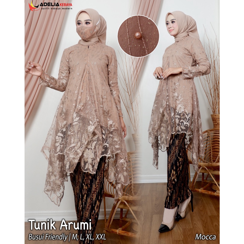 ADE> TUNIK KEBAYA MODERN / BAJU KEBAYA ARUMI / KEBAYA RESLETING DEPAN / BUSUI FRIENDLY CRA SANGHAI-MOCCA