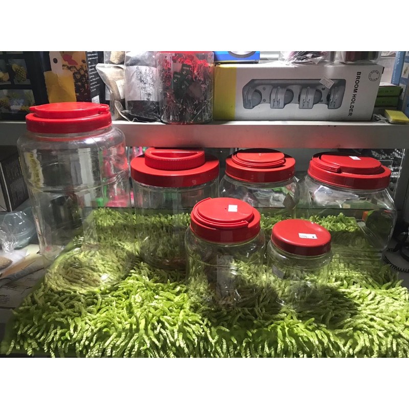 Toples plastik bening tutup merah - Toples makanan Toples ikan cupang