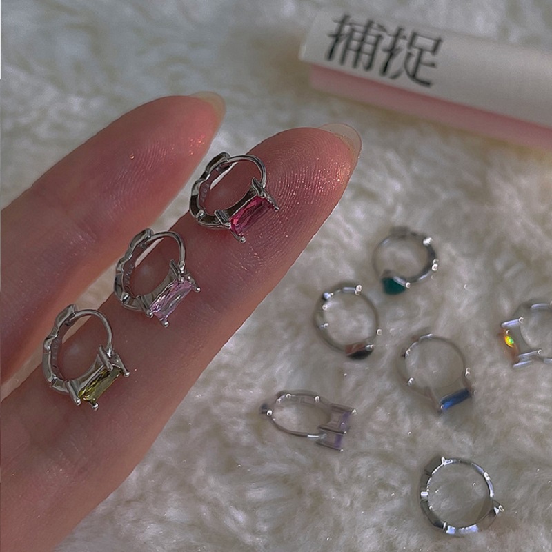Anting Stud Hias Kristal Warna-Warni Gaya Korea Untuk Wanita