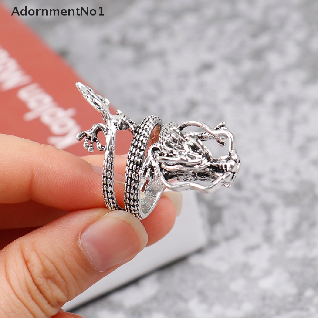 (AdornmentNo1) Cincin Terbuka Gaya Punk Motif Ular Warna Silver Untuk Perhiasan Pria / Wanita